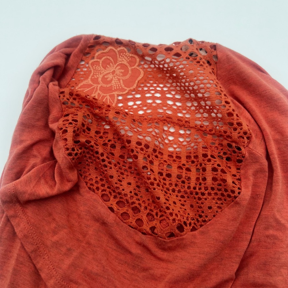 Rewind Womens Rust Orange Crochet Lace Floral Shoulder Knot Front Top Medium - Picture 6 of 10